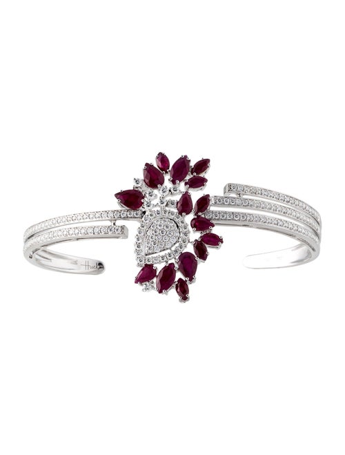 Hueb 18K 4.81ctw Ruby & 1.33ctw Diamond Botanica Cuff Bracelet