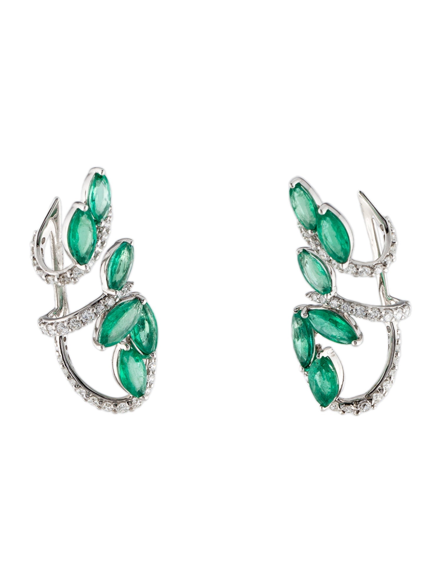 Hueb 18K 3.30ctw Emerald & Diamond Botanica Ear Climbers