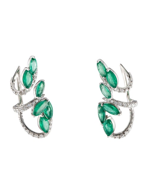 Hueb 18K 3.30ctw Emerald & Diamond Botanica Ear Climbers