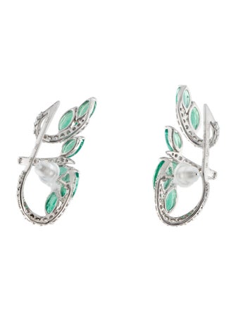 Hueb 18K 3.30ctw Emerald & Diamond Botanica Ear Climbers