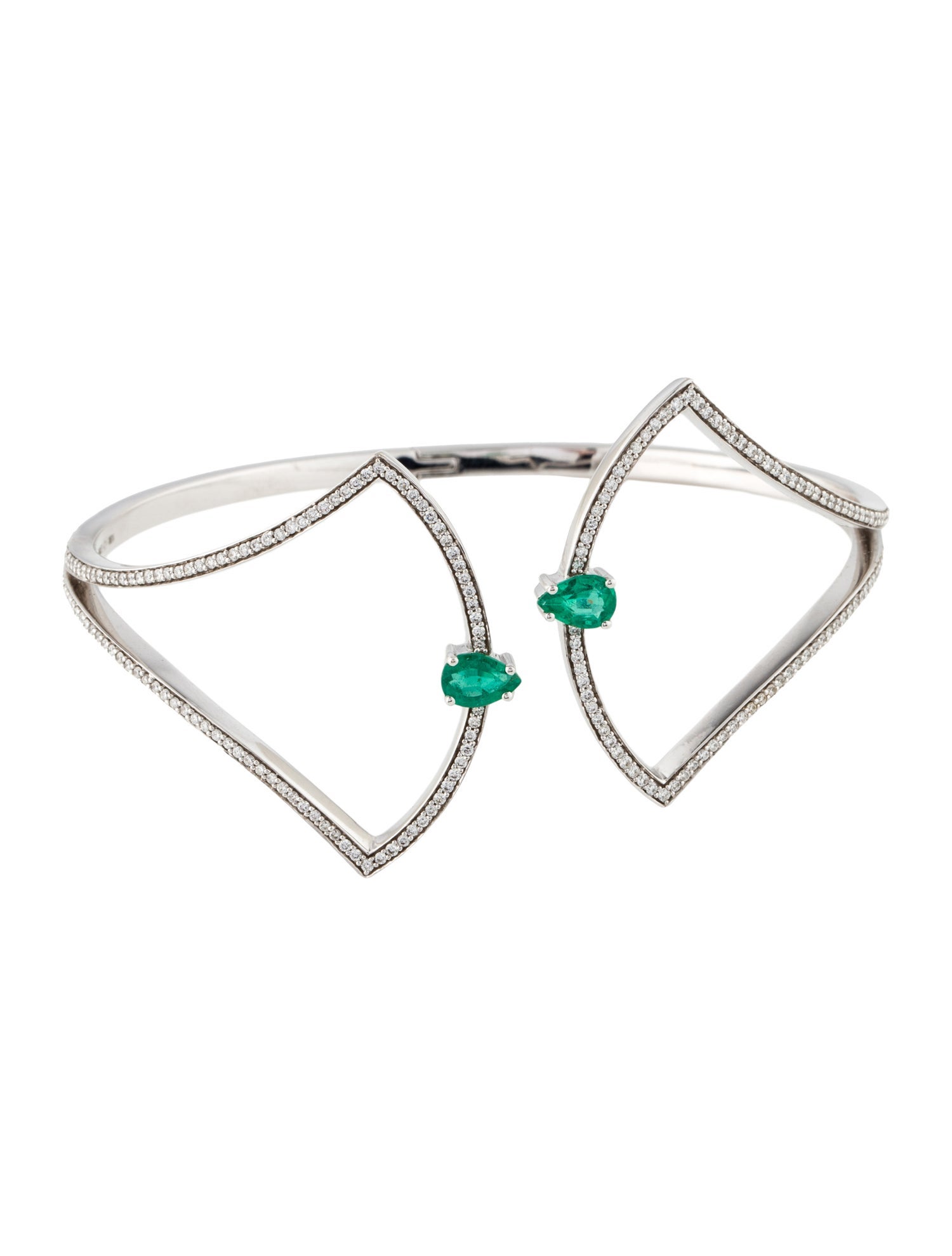 Hueb 18K Emerald & Diamond Spectrum Hinged Cuff Bracelet