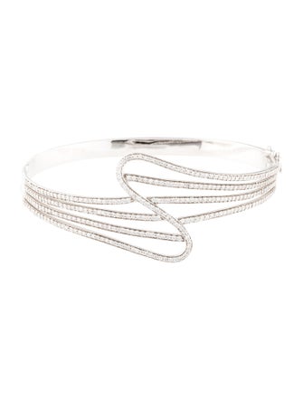 Hueb 18K 1.55ctw Diamond Wave Hinged Bangle Bracelet