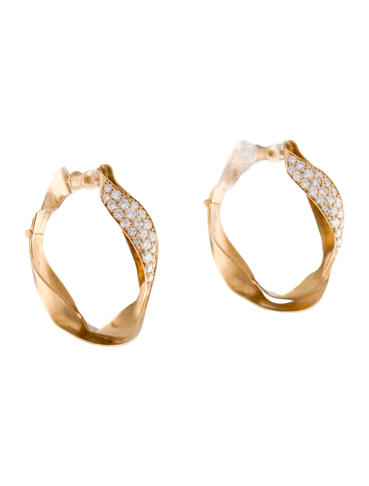 Hueb 18K 1.08ctw Diamond Dunas Twisted Hoop Earrings
