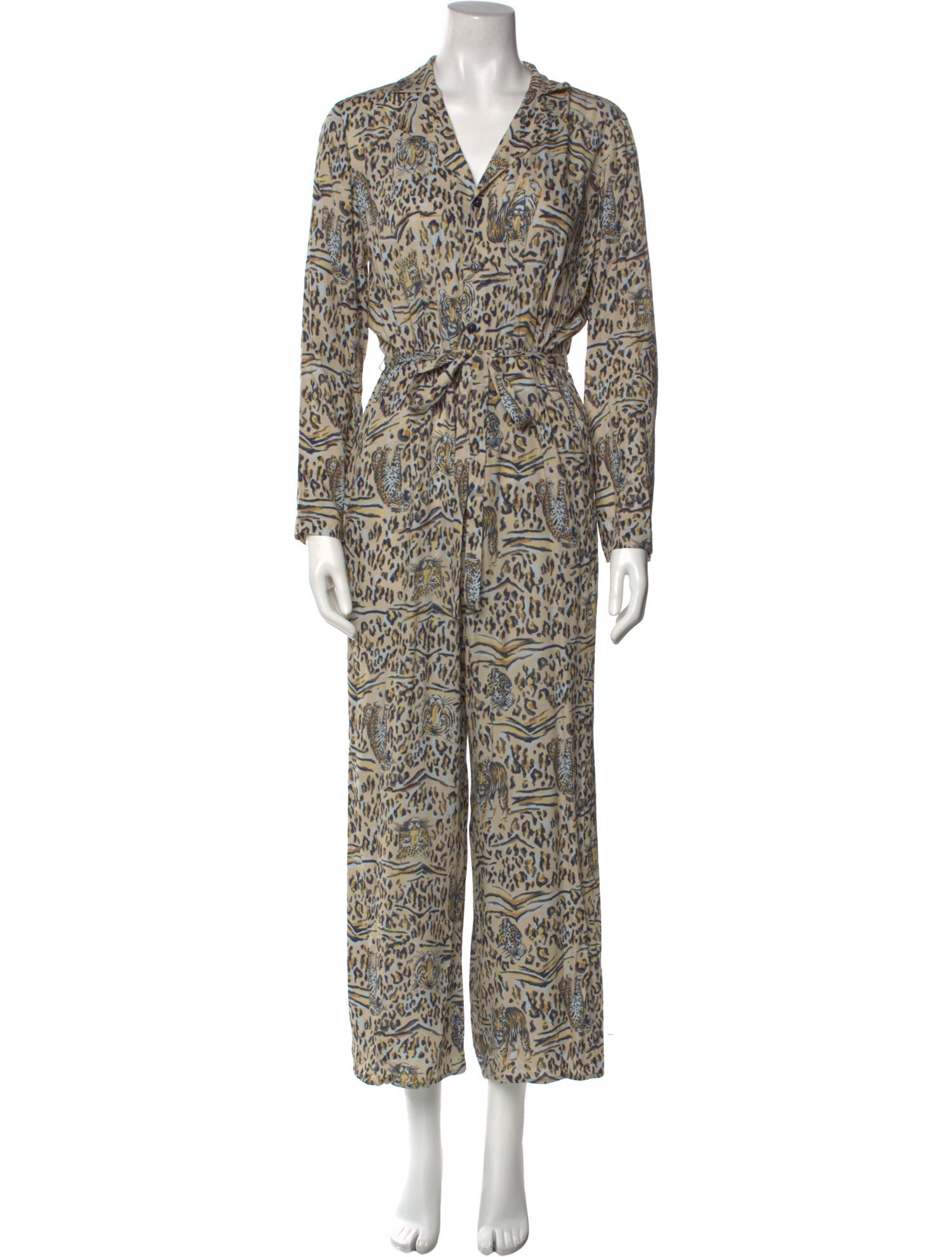 HVN Printed V-Neck Jumpsuit