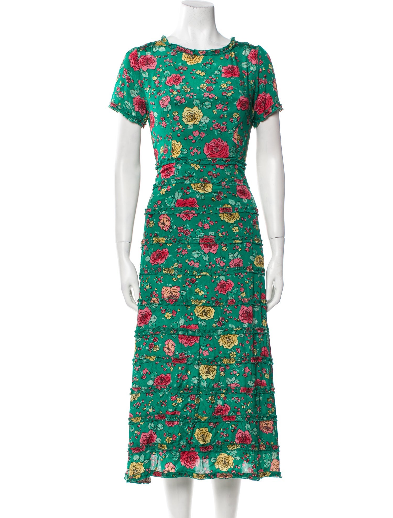 HVN Floral Print Midi Length Dress