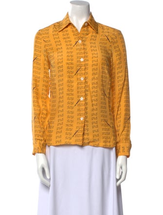 HVN Silk Printed Button-Up Top