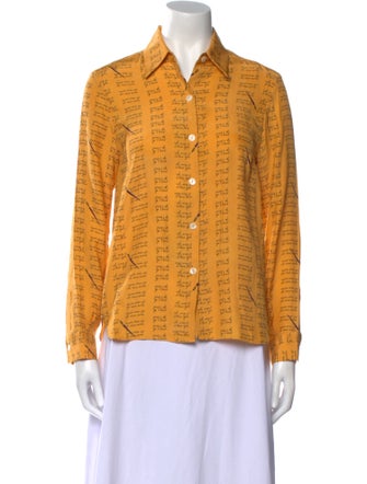 HVN Silk Printed Button-Up Top