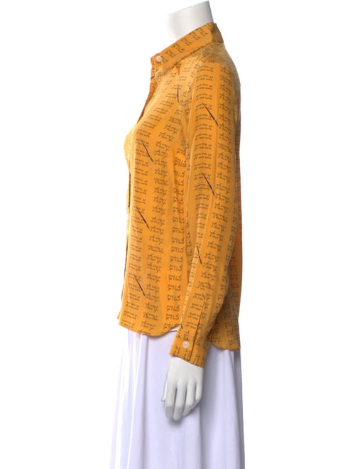 HVN Silk Printed Button-Up Top