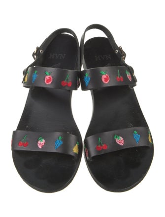 HVN Leather Printed Slingback Sandals