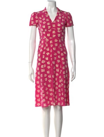 Pre-owned Hvn Floral Print Knee-length Dress In Pink