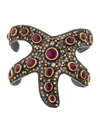 Ara Collection Glass-Filled Ruby & Diamond Starfish Cuff