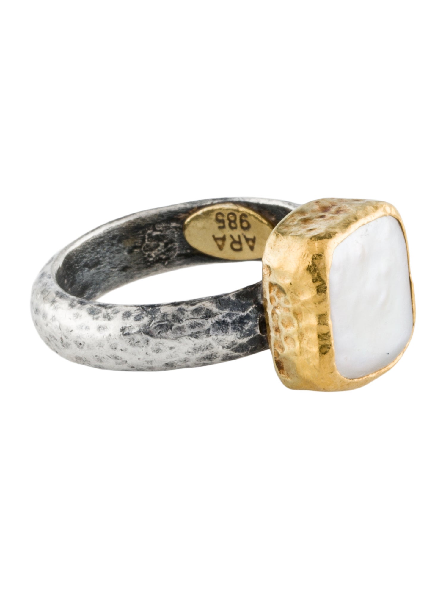 Ara Collection Mother Of Pearl Two-Tone Hammered Cocktail Ring