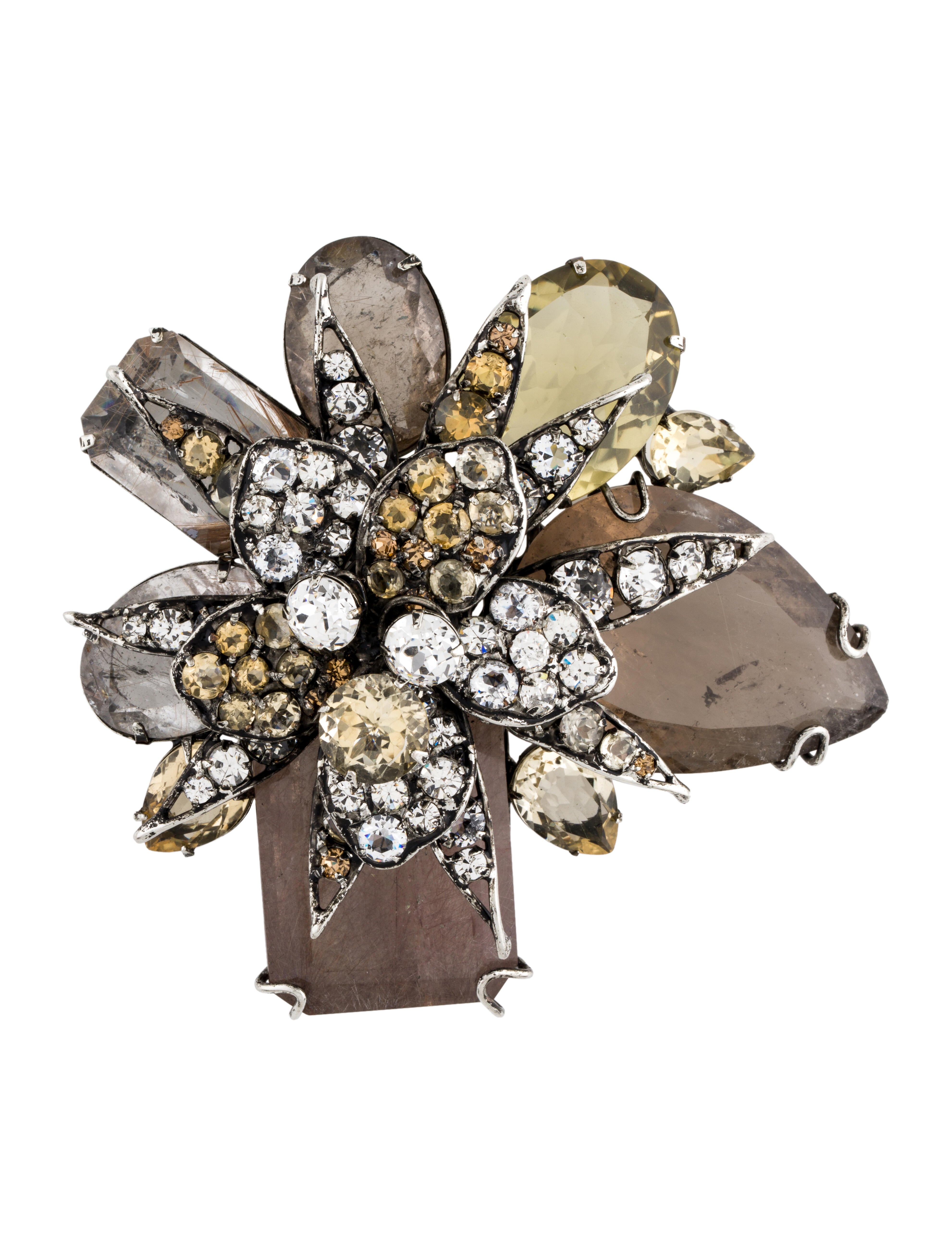 Iradj Moini MultiStone & Crystal Floral Pin Brooch Grey, SilverTone