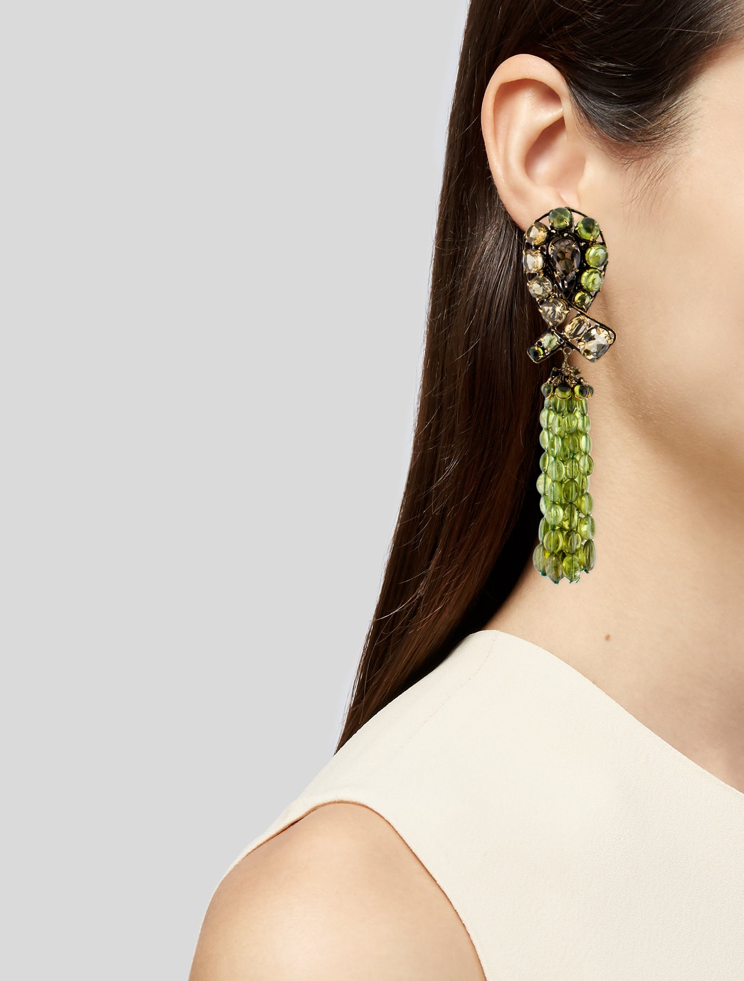 Iradj Moini Multi StoneTasseled Clip-On Earrings