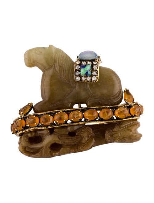 Iradj Moini Faux Pearl, Crystal & Stone Carved Horse Brooch