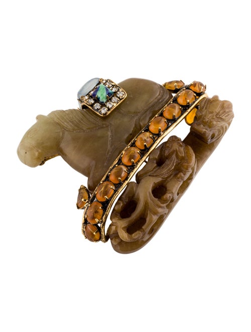 Iradj Moini Faux Pearl, Crystal & Stone Carved Horse Brooch