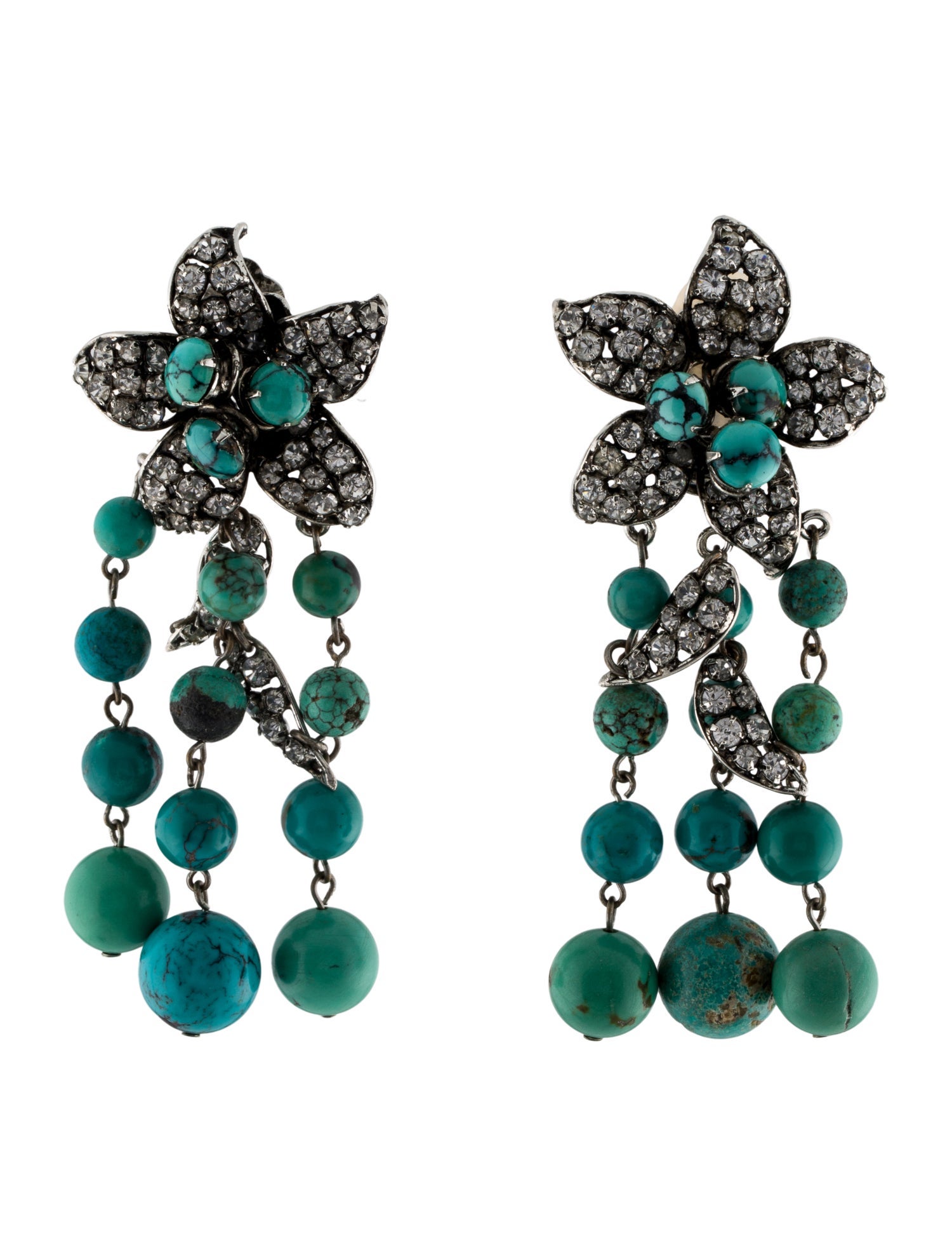 Iradj Moini Turquoise & Rhinestone Clip-On Drop Earrings