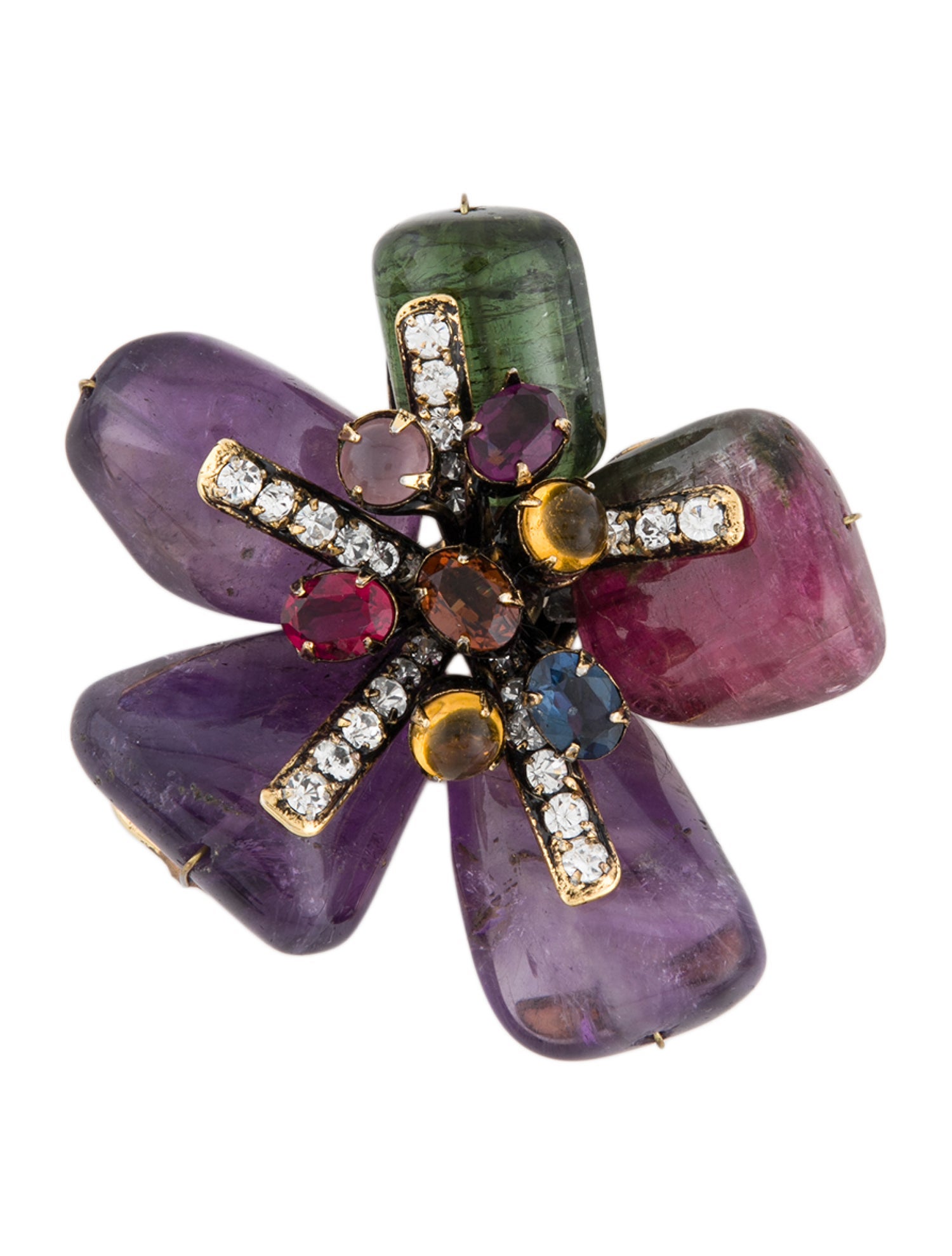 Iradj Moini Crystal & Multi-Colored Stone Brooch Pin