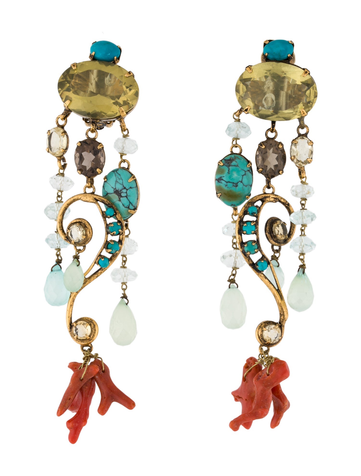 Iradj Moini Coral, Multistone, & Crystal Clip-On Earrings