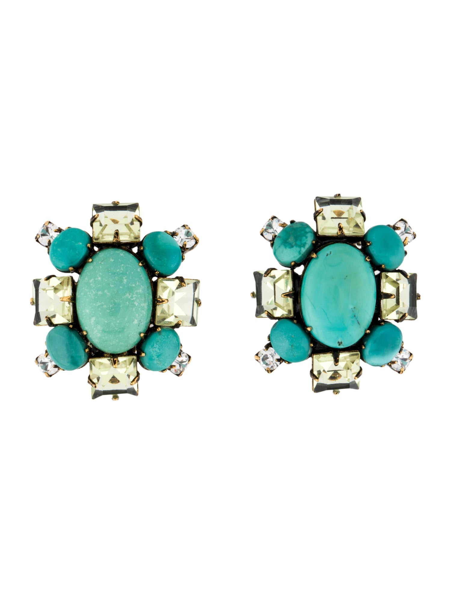 Iradj Moini Turquoise, Crystal & Glass Clip On Stud Earrings