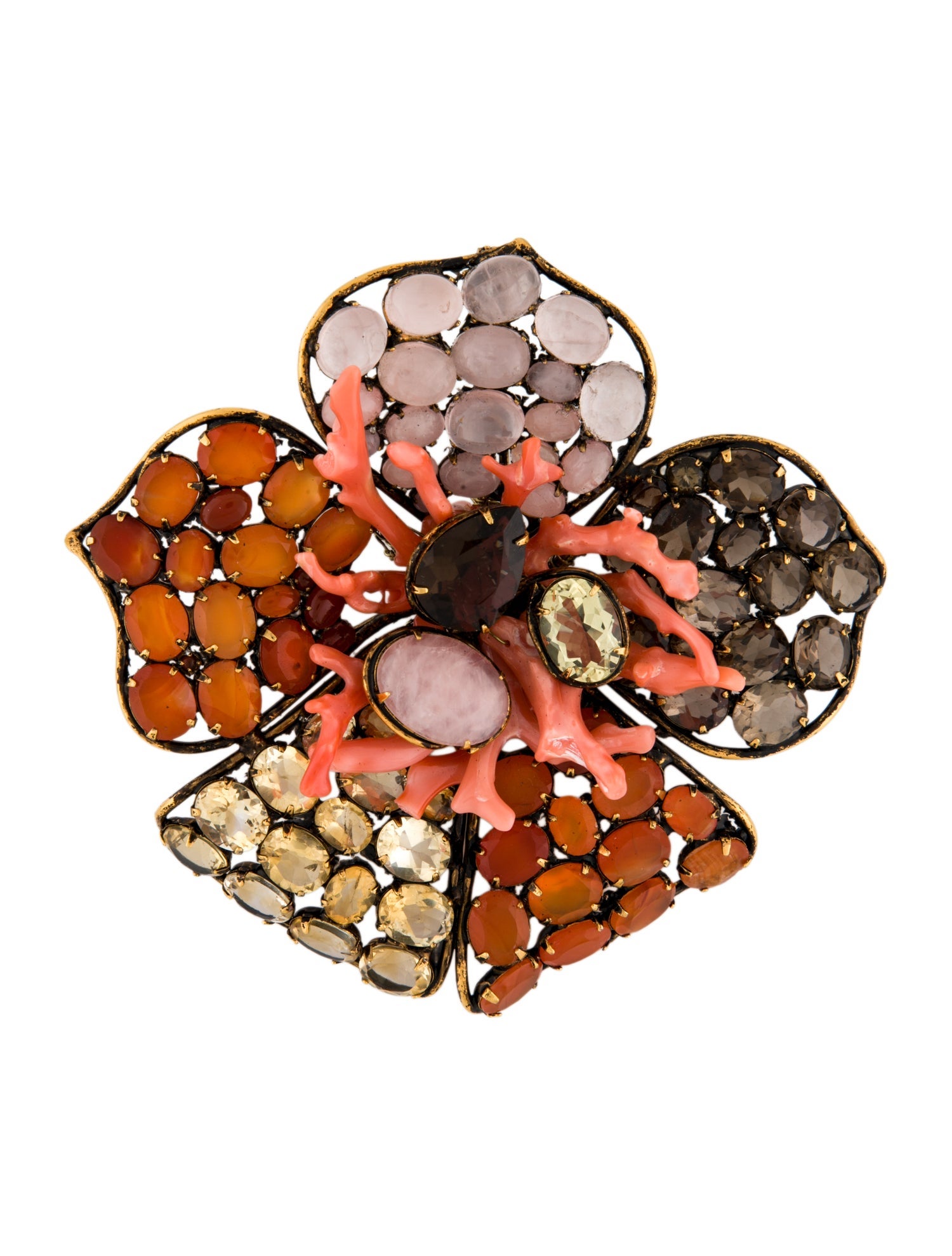 Iradj Moini Coral & Multistone Floral Pin Brooch