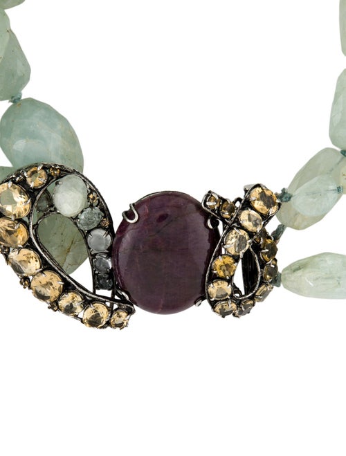 Iradj Moini Crystal & Multi Stone Triple Strand Collar Necklace