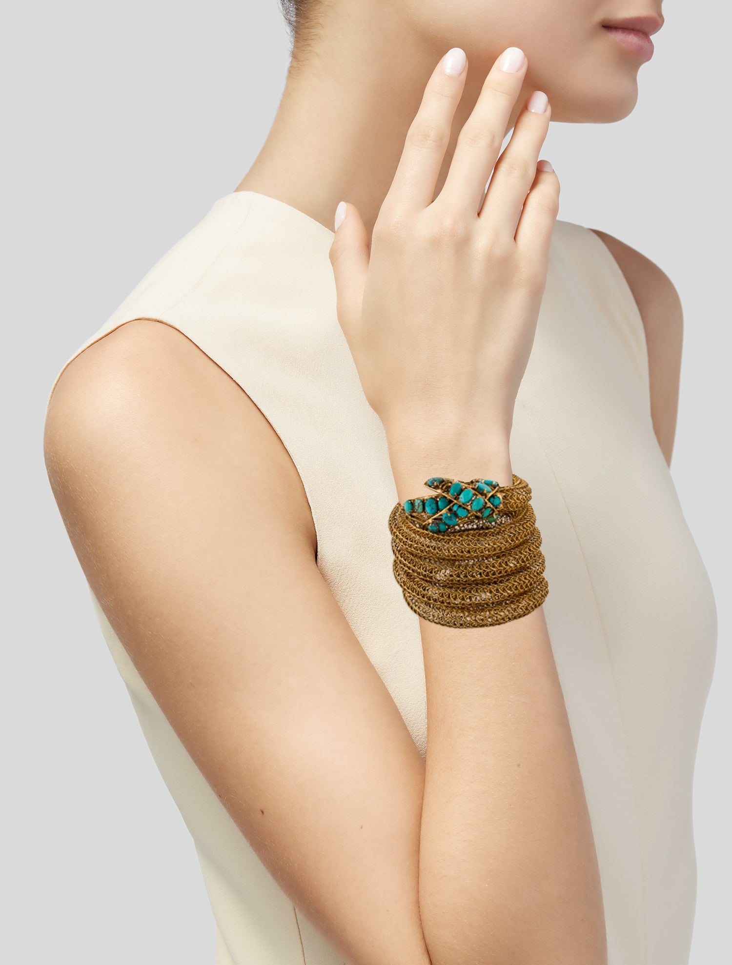 Iradj Moini Stone Snake Mesh Cuff Bracelet