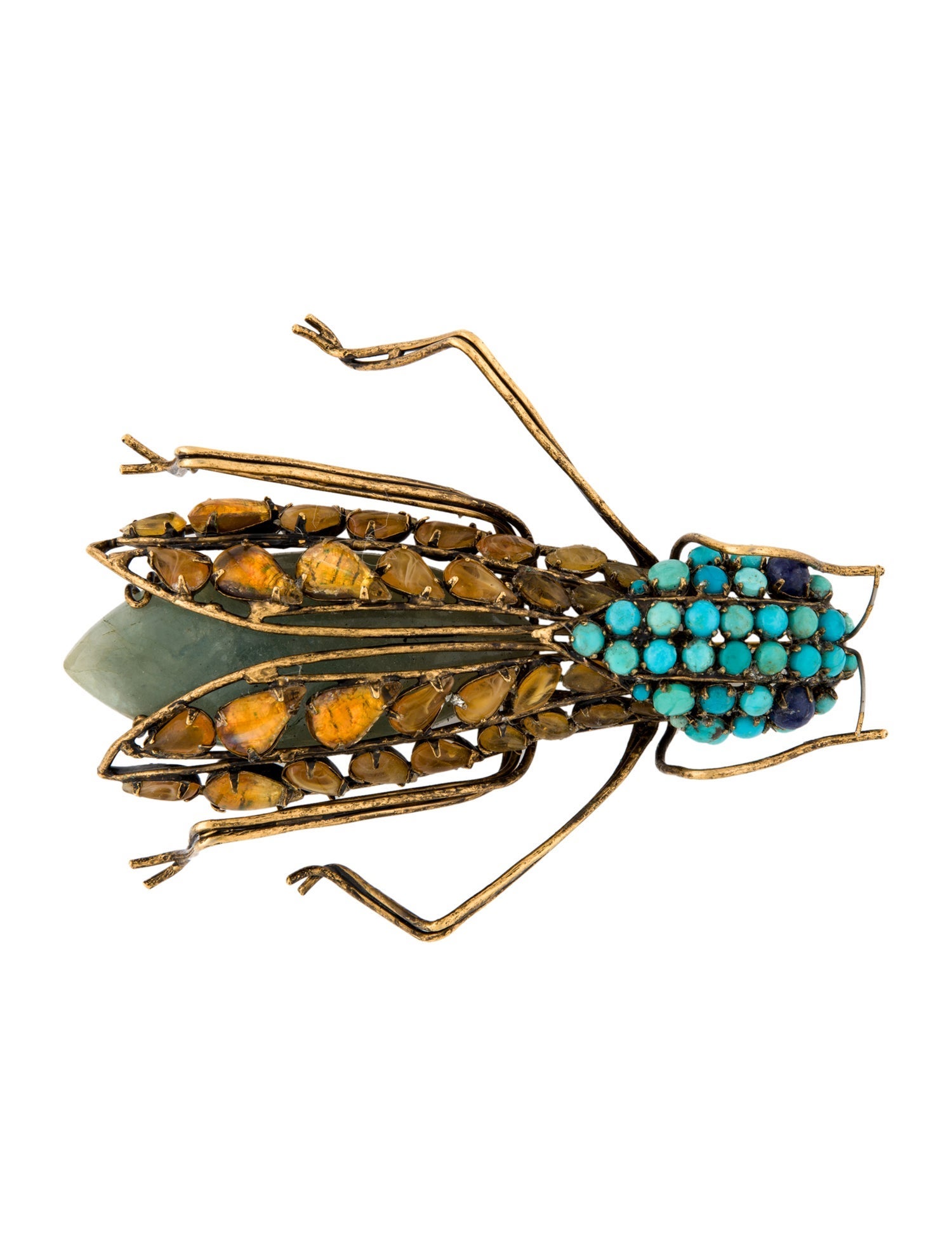 Iradj Moini Stone & Crystal Grasshopper Pendant Brooch