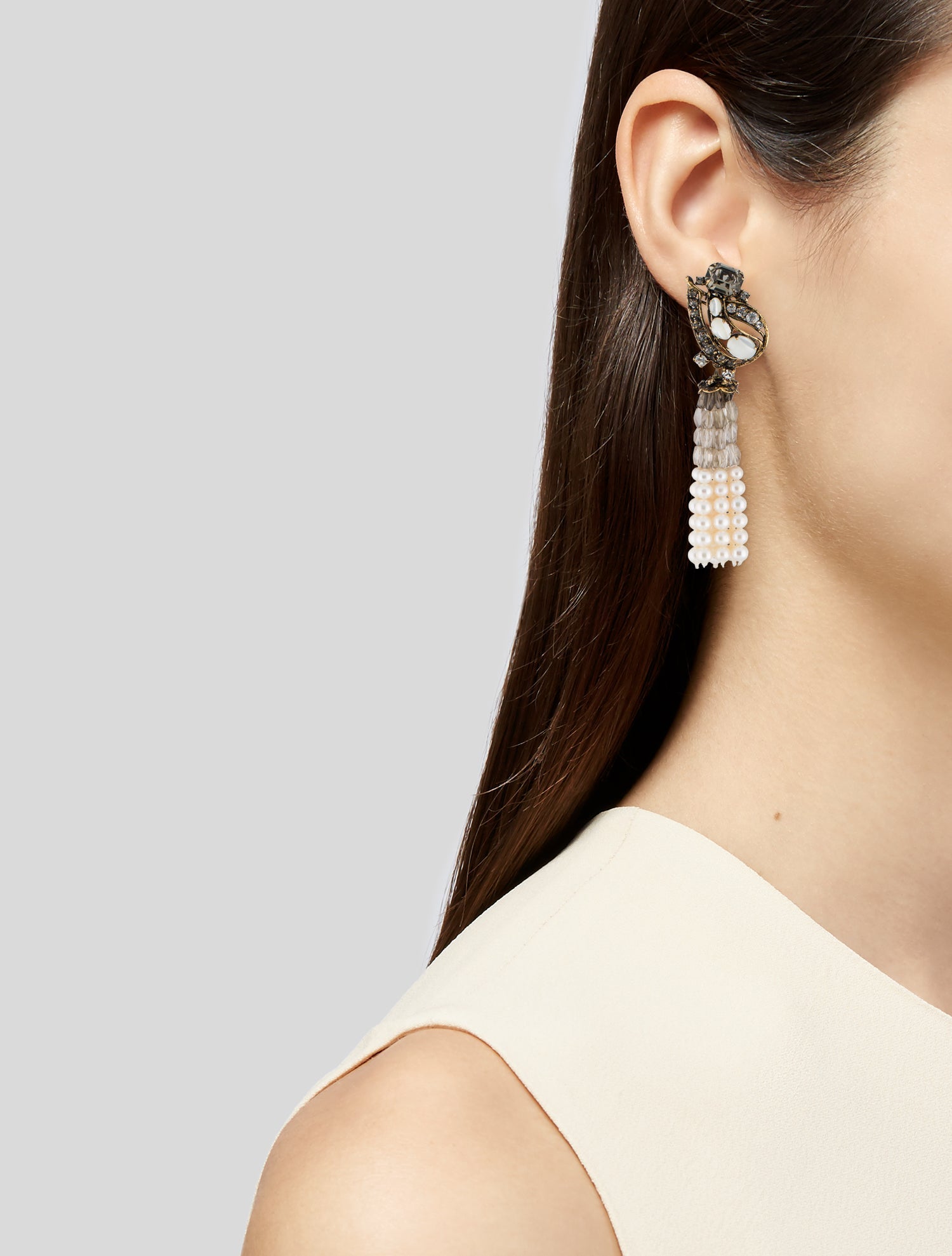 Iradj Moini Faux Pearl & Stone Drop Chandelier Earrings