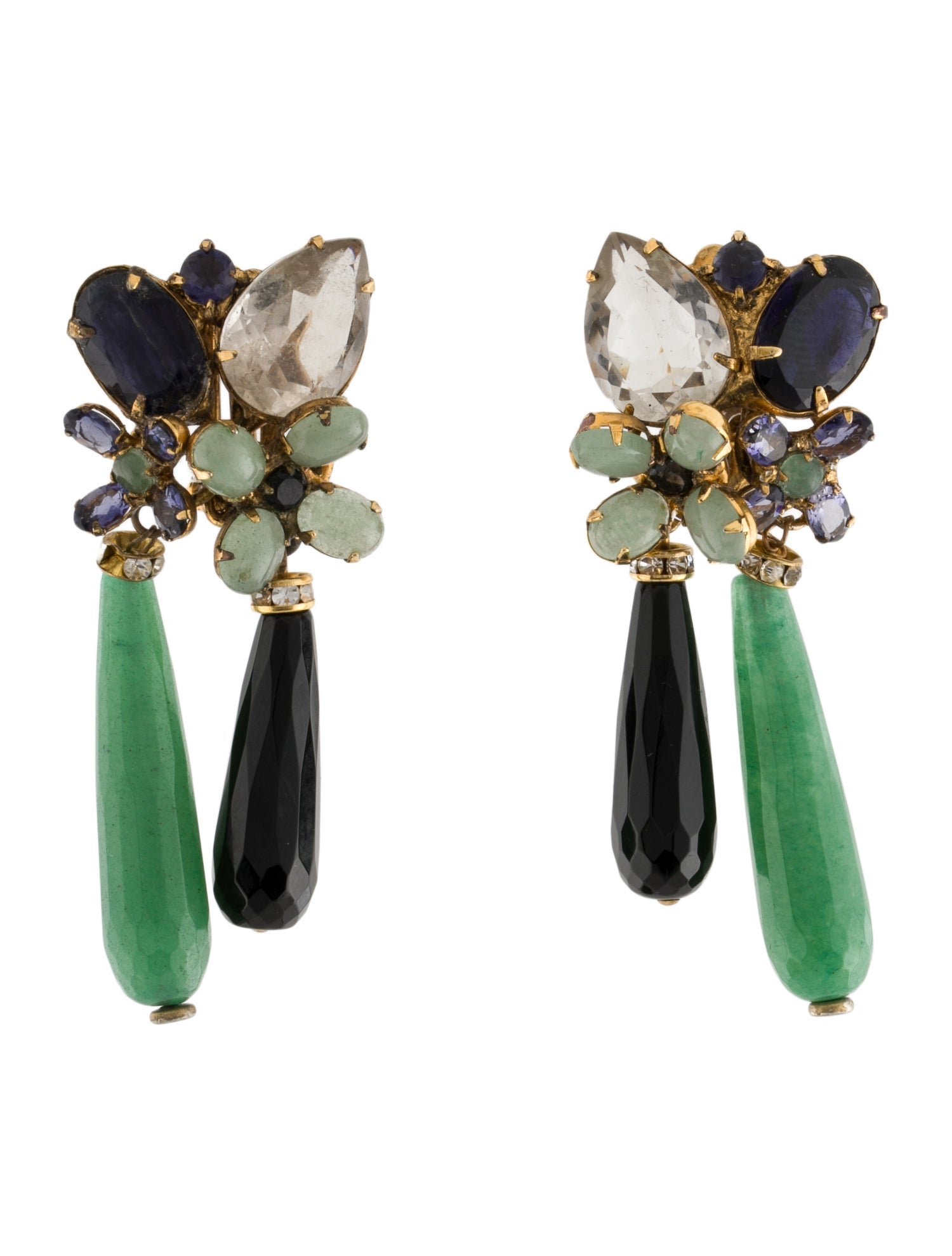 Iradj Moini Multicolor Stone Drop Clip On Earrings