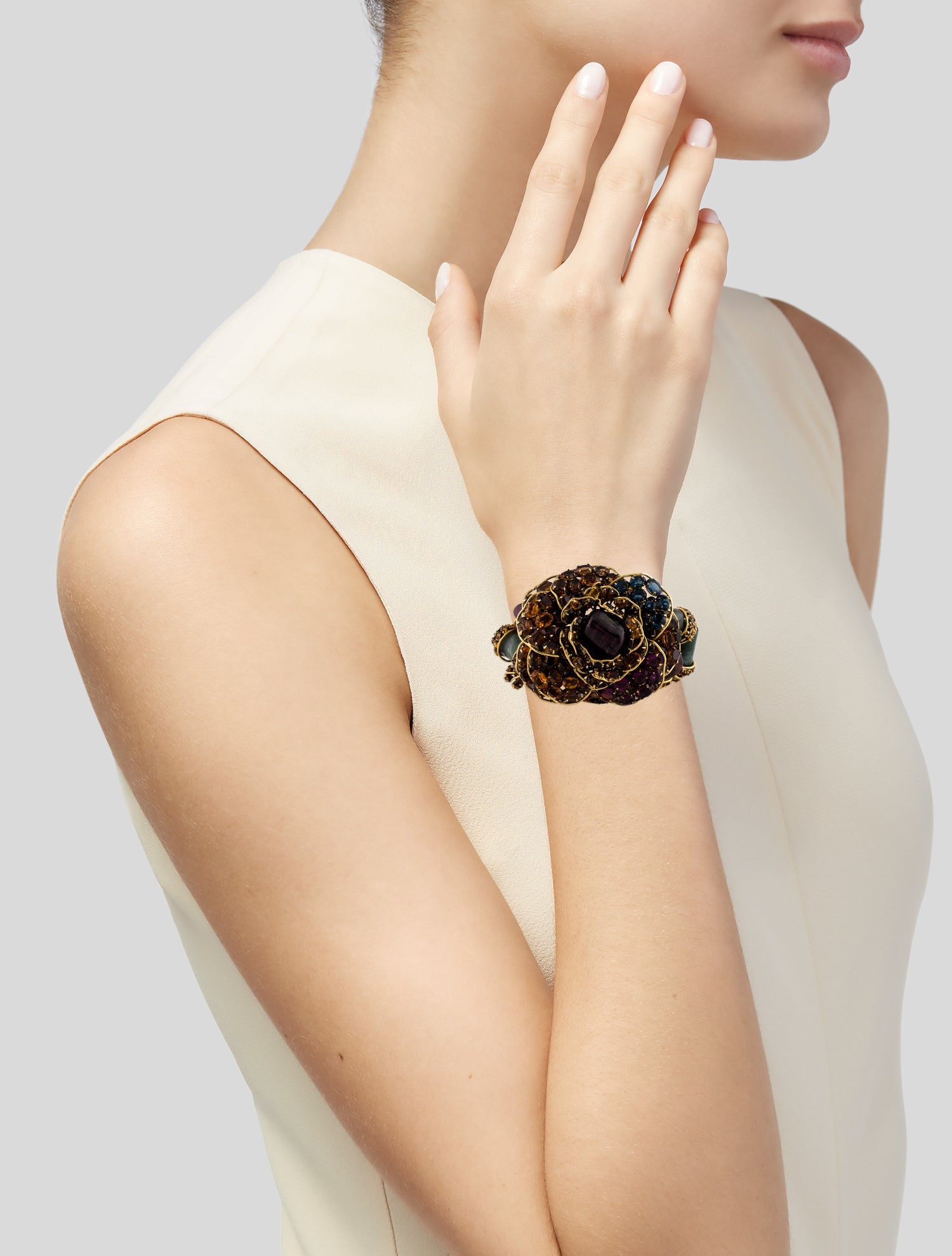 Iradj Moini Multistone & Rhinestone Flower Cuff Bracelet