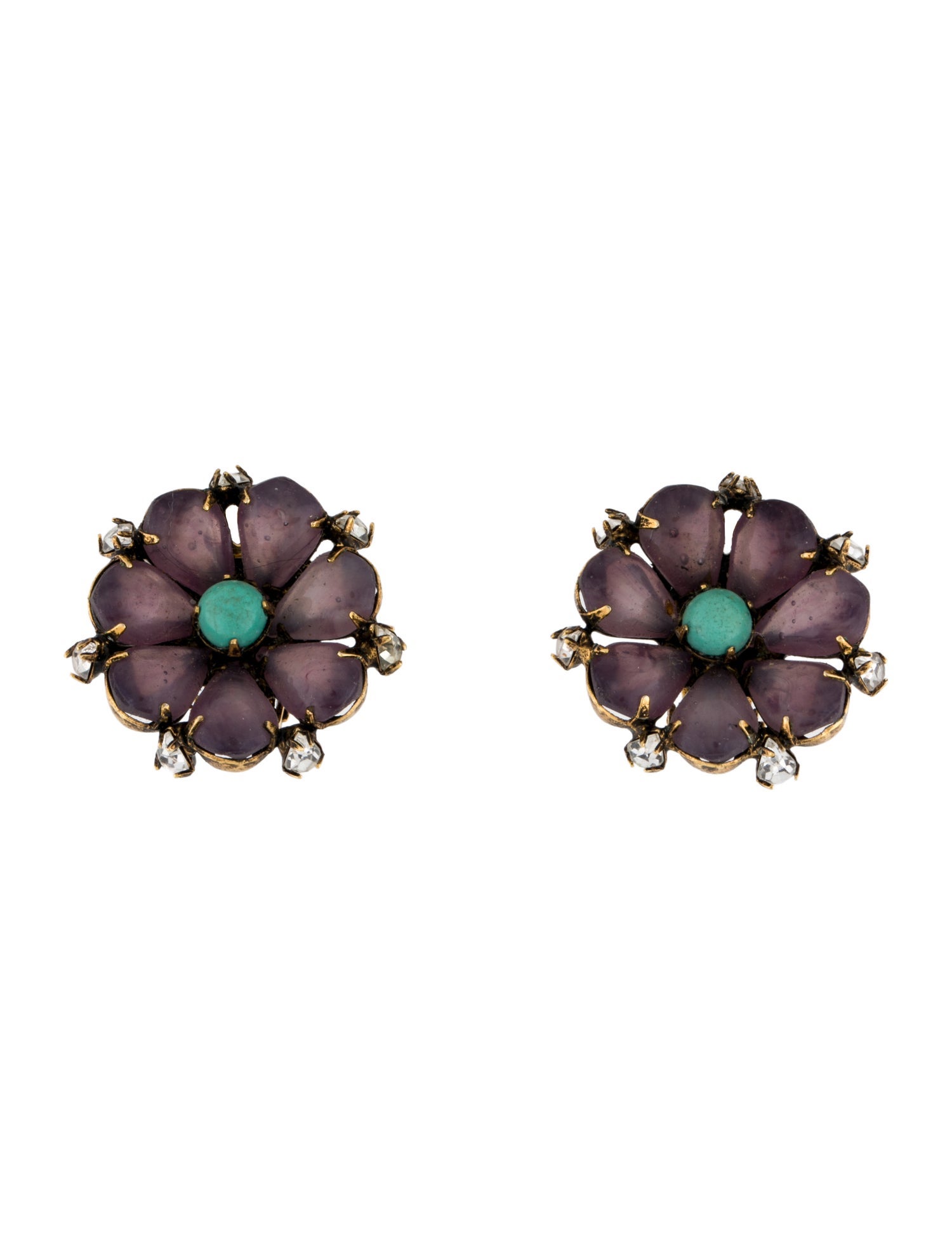 Iradj Moini Multicolor Stone Flower Clip On Earrings