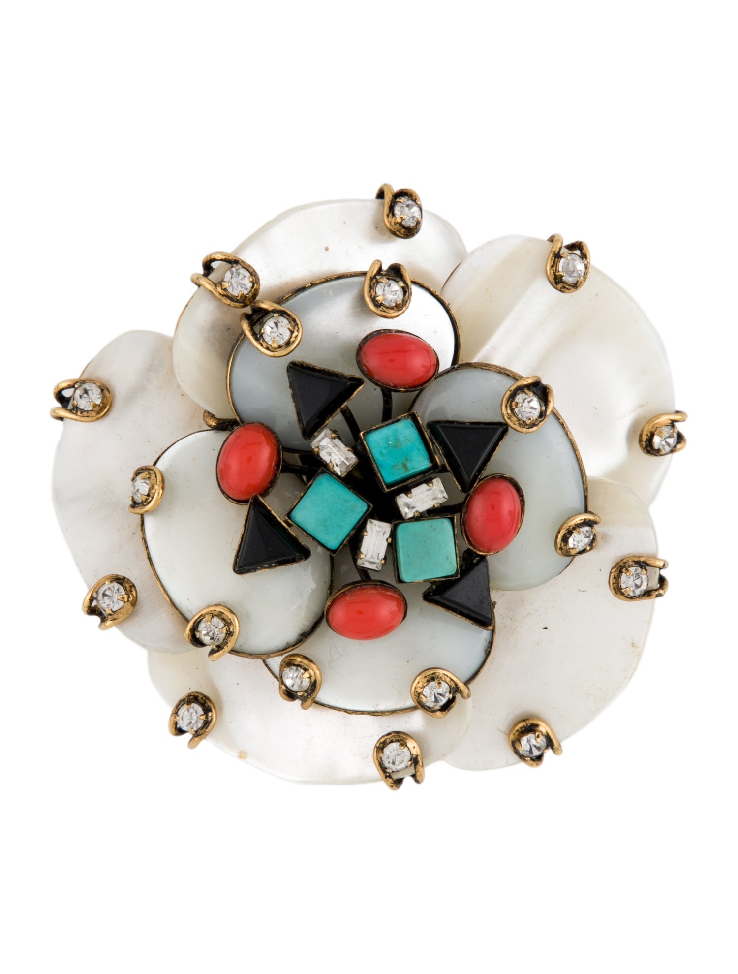 Iradj Moini Mother of Pearl, Resin, & Crystal Brooch Pin