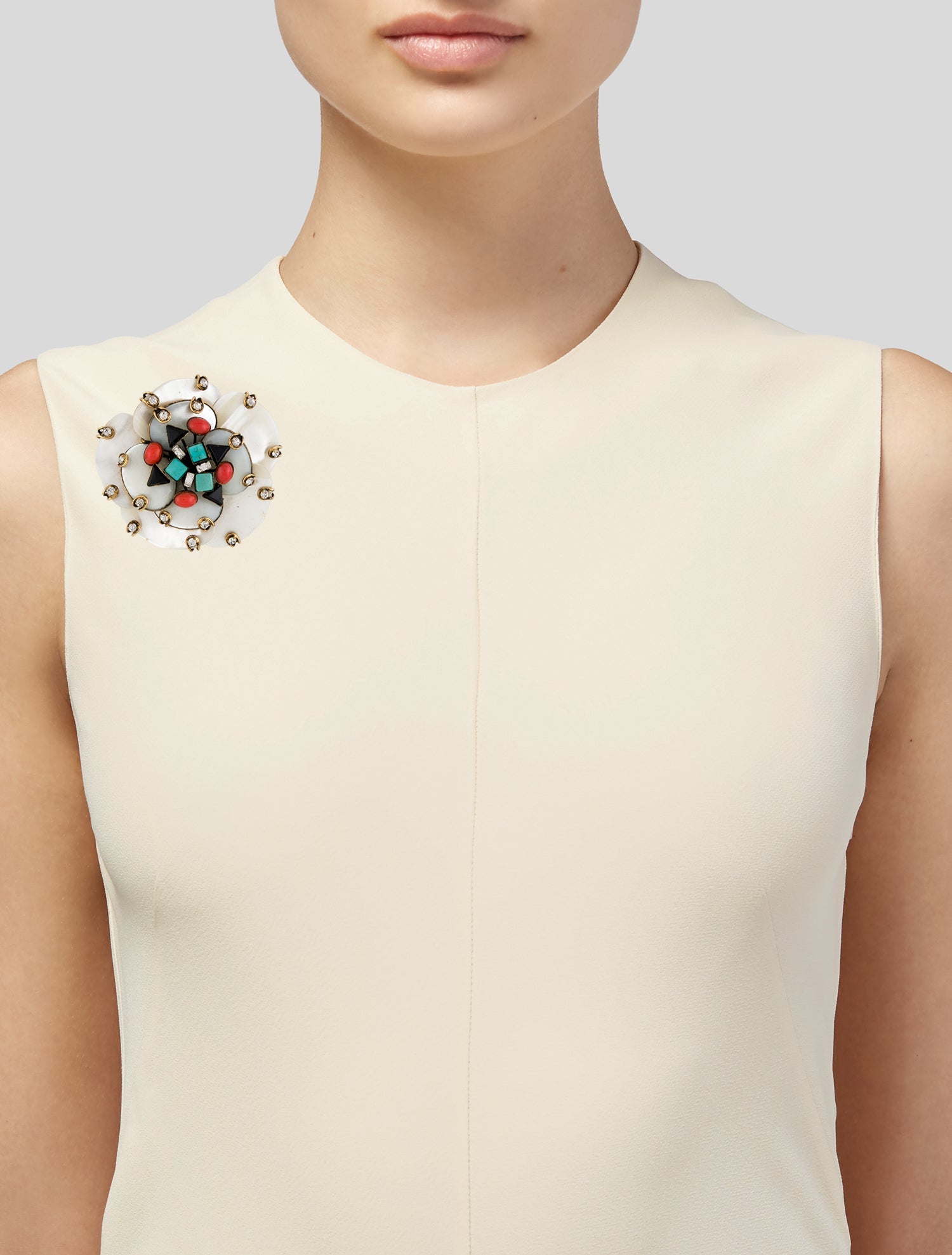 Iradj Moini Mother of Pearl, Resin, & Crystal Brooch Pin