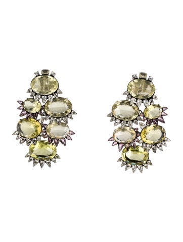 Pre-owned Iradj Moini Crystal Chandelier Clip-on Earrings In Multi