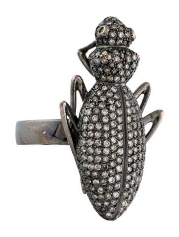 Ileana Makri Cocktail Ring 18K Tsavorite Garnet & Diamond Ground Beetle 6.75