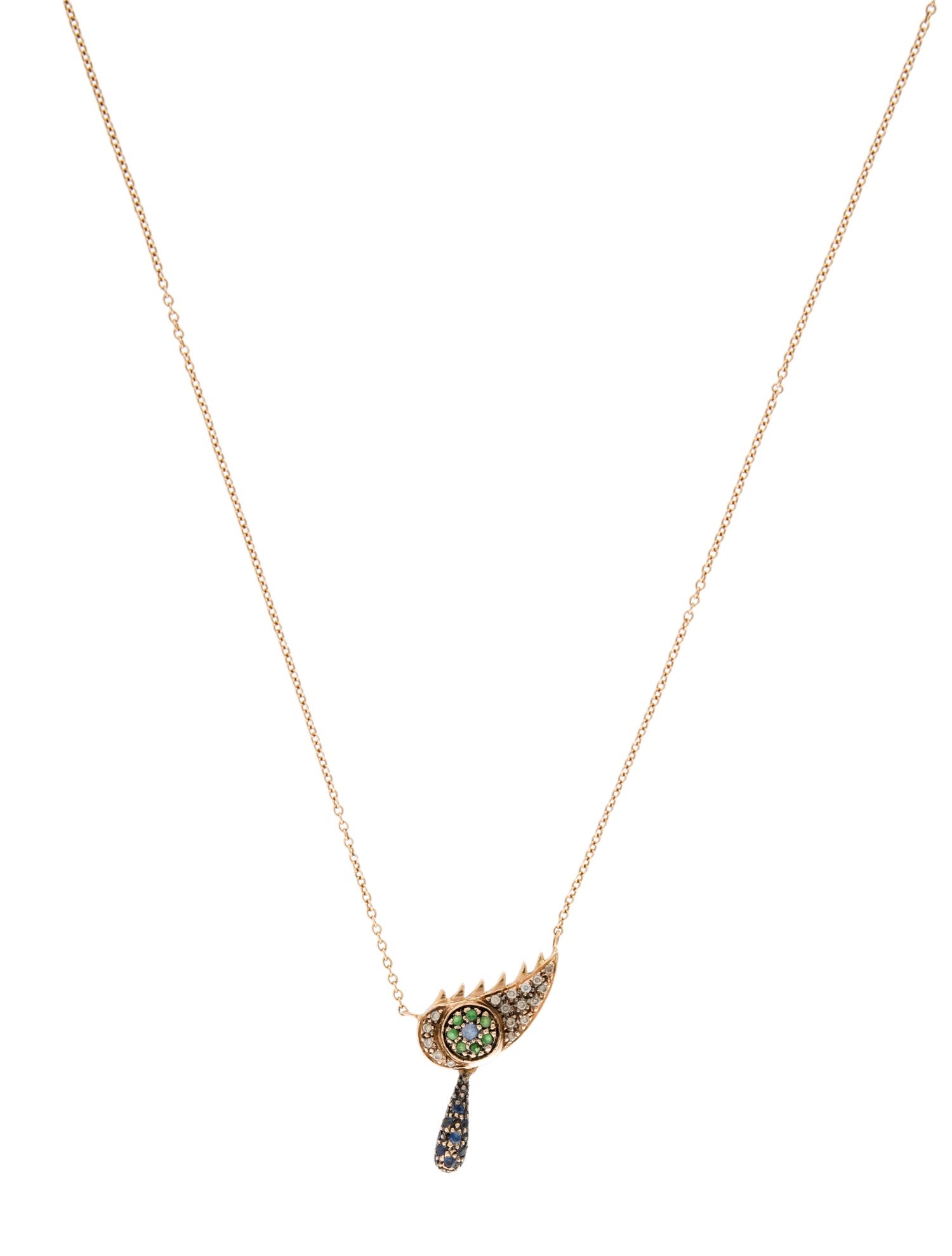 Ileana Makri 18K Diamond, Sapphire & Tsavorite Garnet Crying Eye Pendant Necklace