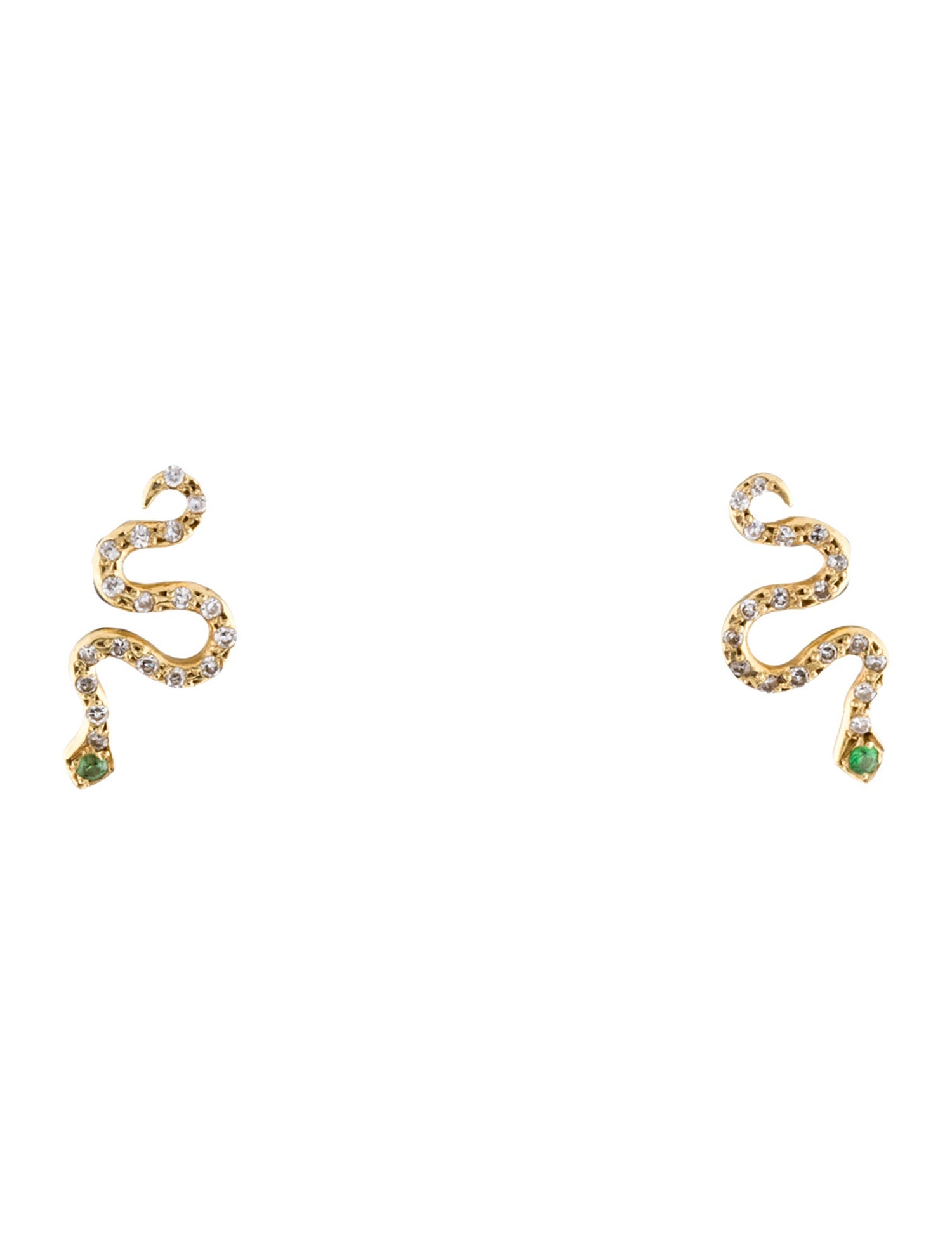 Ileana Makri 18K Tsavorite & Diamond Snake Stud Earrings