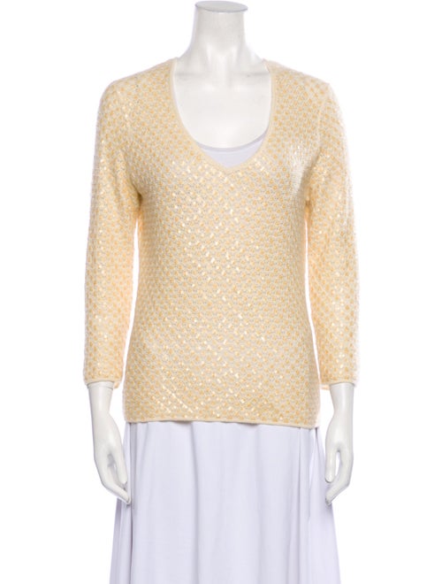 I.MAGNIN V-Neck Three-Quarter Sleeve Top