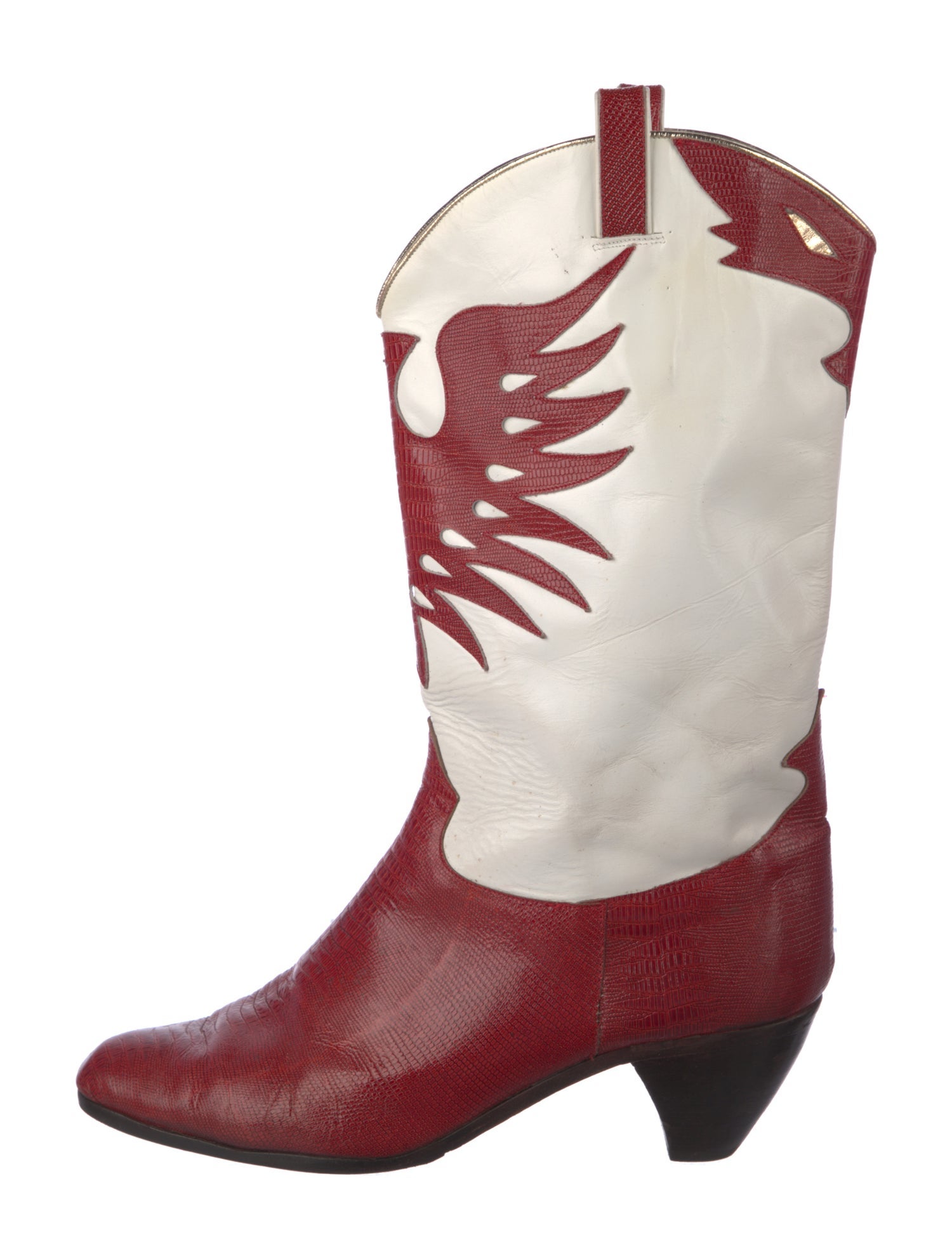 I.MAGNIN Leather Colorblock Pattern Western Boots