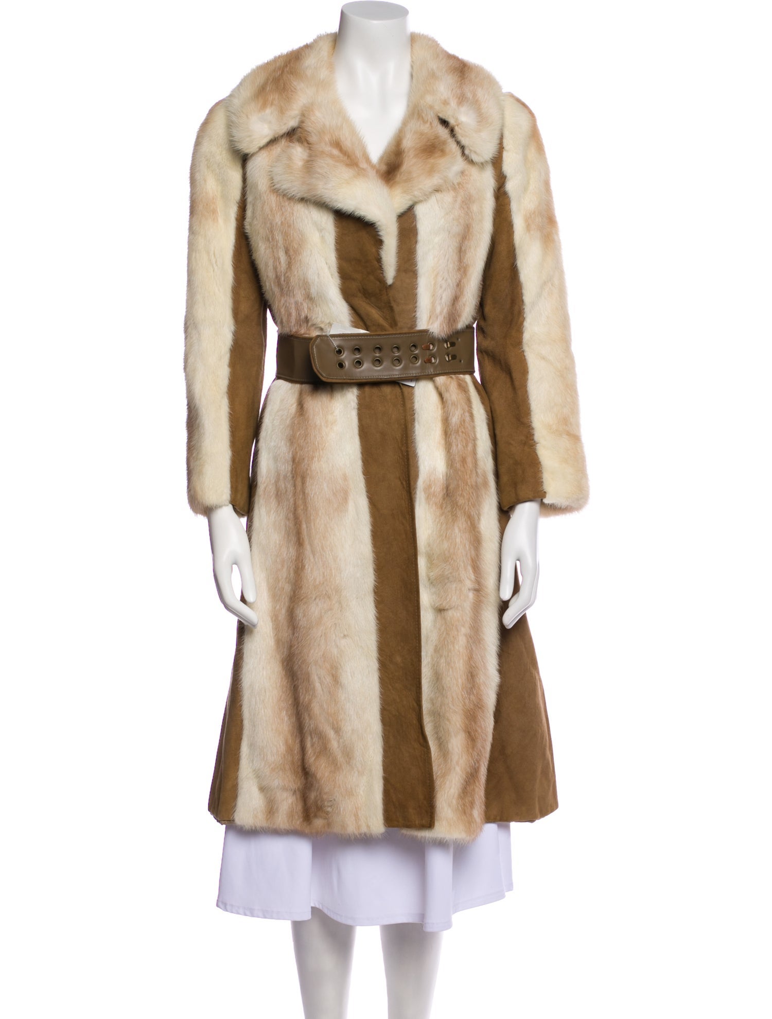 I.MAGNIN Colorblock Pattern Faux Fur Coat