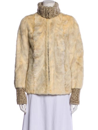 I.MAGNIN Faux Fur Colorblock Pattern Faux Fur Jacket