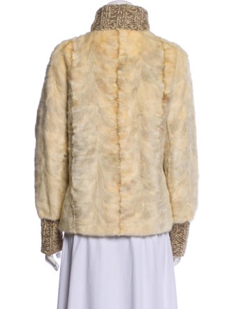 I.MAGNIN Faux Fur Colorblock Pattern Faux Fur Jacket