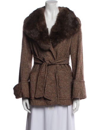 I.MAGNIN Wool Printed Faux Fur Jacket