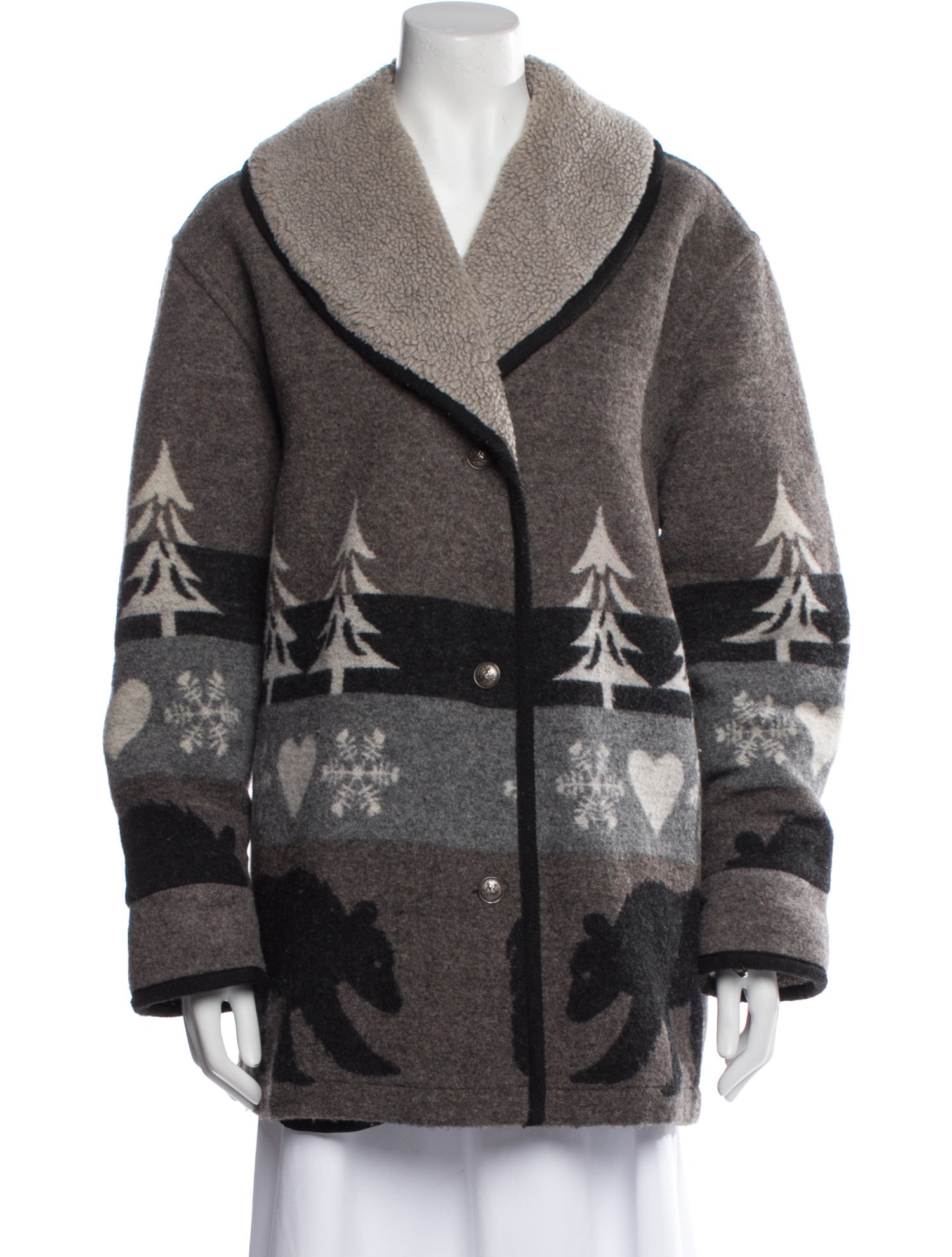 I.MAGNIN Wool Printed Faux Fur Jacket