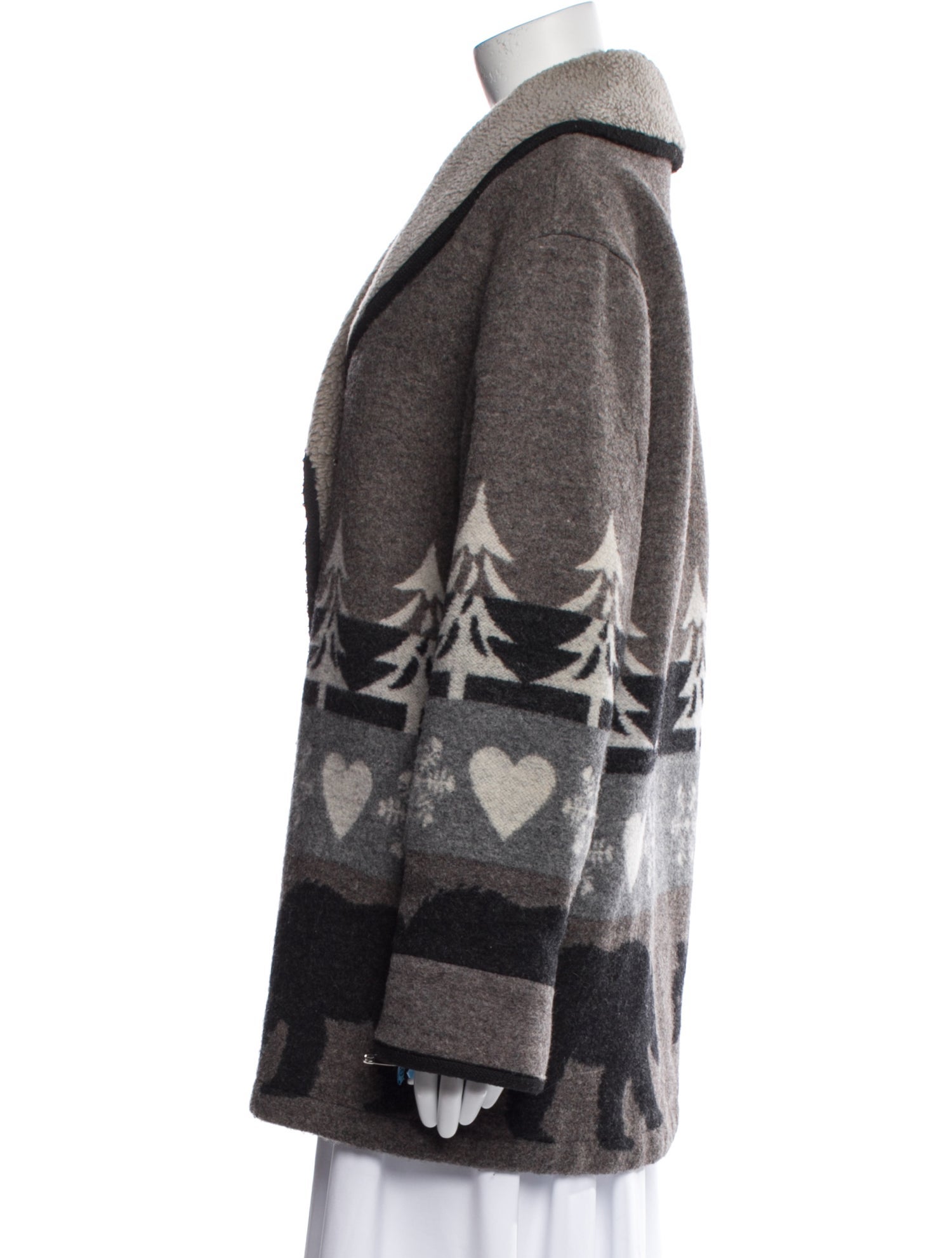 I.MAGNIN Wool Printed Faux Fur Jacket