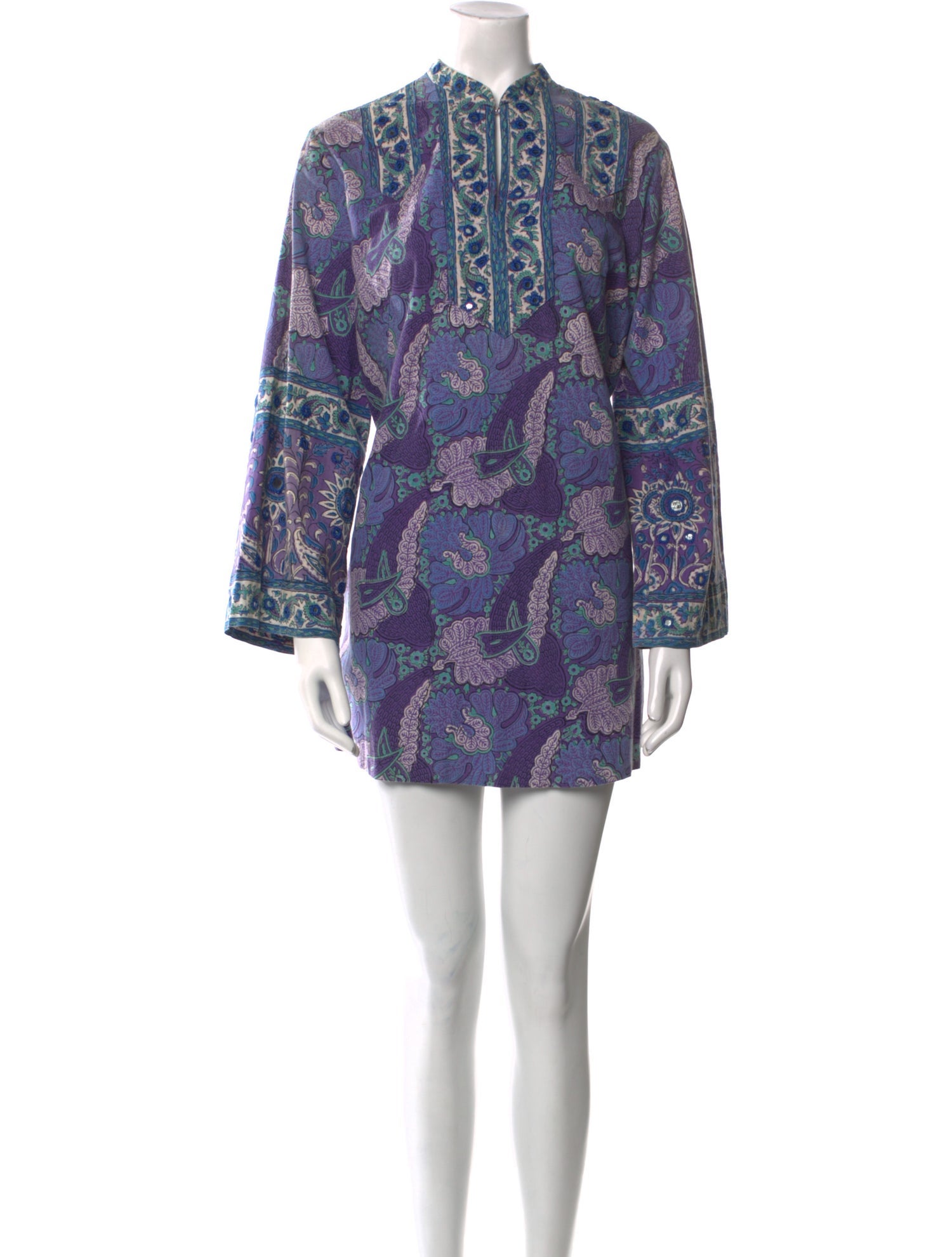 I.MAGNIN Paisley Print Mock Neck Tunic