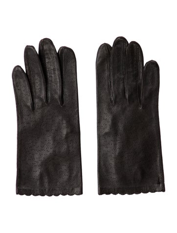 I.magnin Winter Accessories Black Leather Gloves