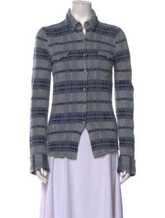 I Pezzi Dipinti Cashmere Plaid Print Button-Up Top