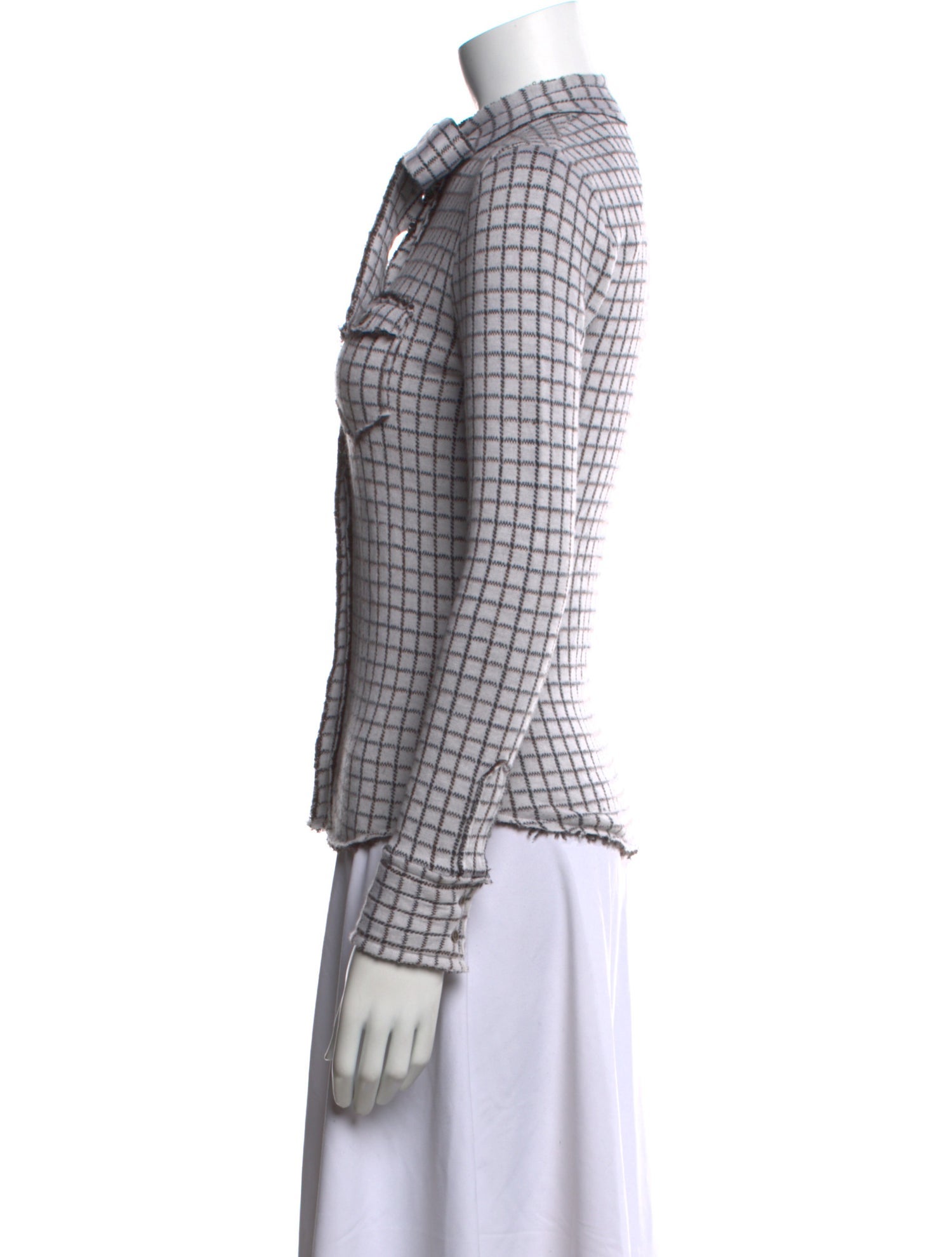 I Pezzi Dipinti Plaid Print Mock Neck Button-Up Top